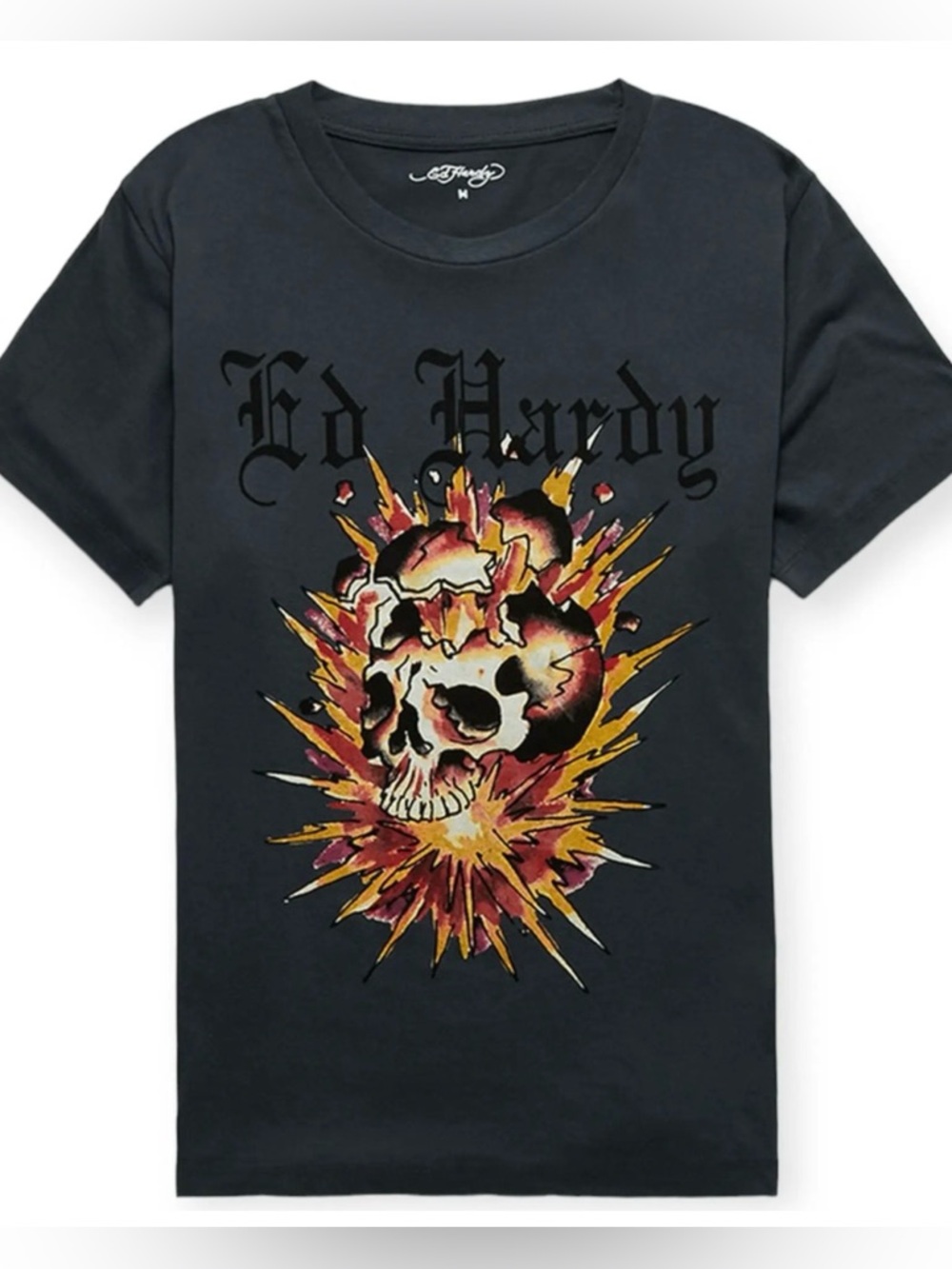 Ed Hardy Men Exploding Skull T-Shirt (Charcoal) Black Tee